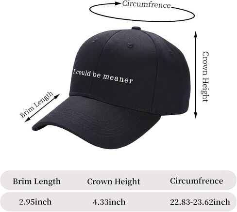 I Could Be Meaner Baseball Cap Women Funny Humorous Quotes Retro Embroidered Adjustable Cotton Baseball Cap Black in Saudi Arabia