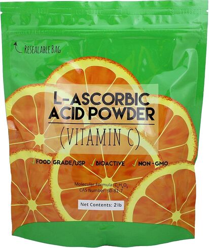 Duda Energy asc8p Pail of L-Ascorbic Acid Powder 99+% Food Grade USP36/BP2012 Naturally Fermented Pure White Crystals Form of Vitamin C, 8 lb. in Kuwait