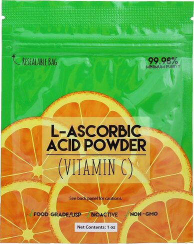 Duda Energy asc8p Pail of L-Ascorbic Acid Powder 99+% Food Grade USP36/BP2012 Naturally Fermented Pure White Crystals Form of Vitamin C, 8 lb. in Kuwait