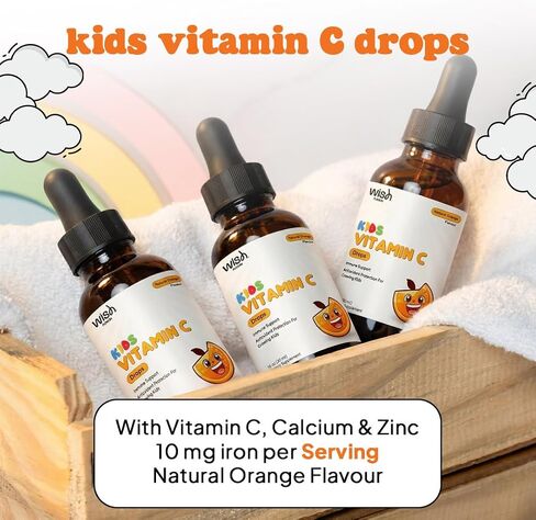 Kids Vitamin C Liquid Drops for Daily Immune Support, Liquid Vitamin C for Kids, Easy Absorption Drops Toddler Vitamin C, Gentle Daily Use, Infant Friendly 2 × 30ml Bottles in Saudi Arabia