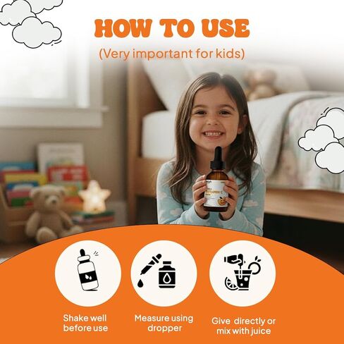 Kids Vitamin C Liquid Drops for Daily Immune Support, Liquid Vitamin C for Kids, Easy Absorption Drops Toddler Vitamin C, Gentle Daily Use, Infant Friendly 2 × 30ml Bottles in Saudi Arabia