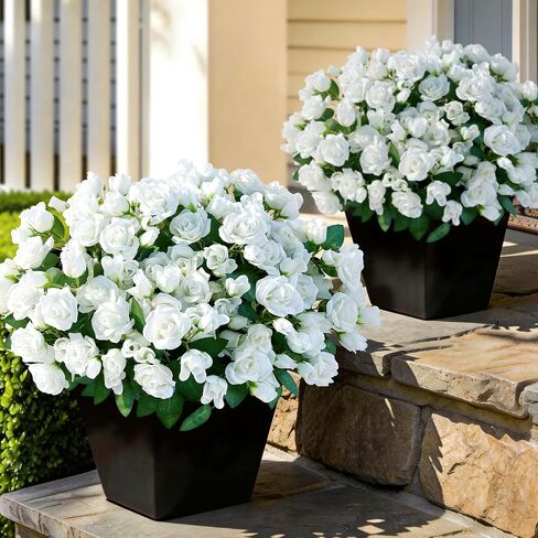 8 Bundles Artificial Roses for Front Door Outdoor Decor, Realistic Fake Silk Bouquets Flowers Faux UV Resistant Real Looking Rose Plants for Garden Balcony Farmhouse Home Spring Summer Decor (Yellow) in Saudi Arabia