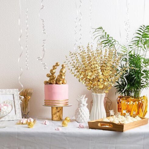 50 Pcs Gold Flowers Gold Eucalyptus Leaves Stems 15'' Faux Eucalyptus Leaves Decor Fake for Wedding Party Bouquet House Home Farmhouse Vase DIY Craft in Saudi Arabia