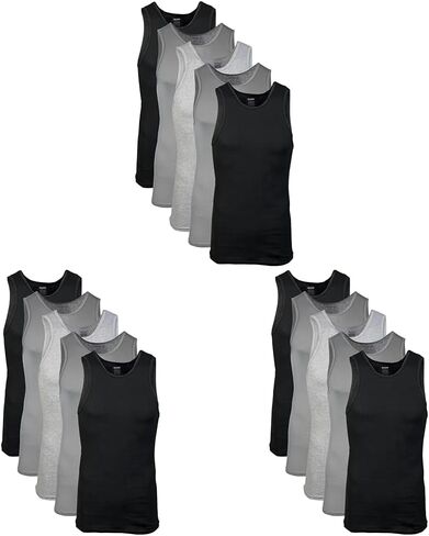 Gildan Men's A-Shirt Tanks, Multipack, Style G1104, Black/Sport Grey/Charcoal (15-Pack), Medium in Kuwait