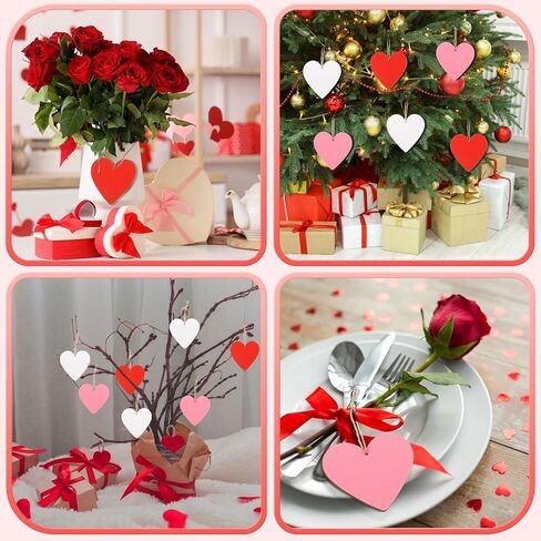 36 Pieces Valentine's Day Wood Heart Cutouts Blank Heart Shaped Unfinished Wooden Ornaments Red Wood Hearts Cutouts with Hole Strings for Wedding DIY Art Craft Party Decoration,3.3 x 3.5 inch in Kuwait