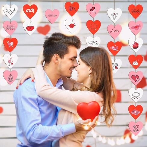 36 Pieces Valentine's Day Wood Heart Cutouts Blank Heart Shaped Unfinished Wooden Ornaments Red Wood Hearts Cutouts with Hole Strings for Wedding DIY Art Craft Party Decoration,3.3 x 3.5 inch in Kuwait