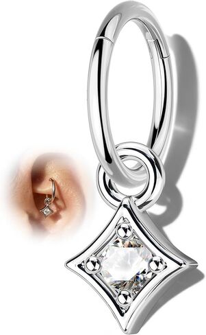 COCHARM Clicker Rook Earring-Star 16G Moon & Square Helix Rarrings,316L Stainless Steel Helix Daith piercing Jewelry 6/8MM in Kuwait