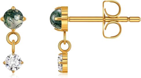 1 Pair ASTM F136 Titanium Earrings for Women, Dainty Flat Back Stud, Moss Agate Dangle Earrings, Cartilage Earrings in Saudi Arabia