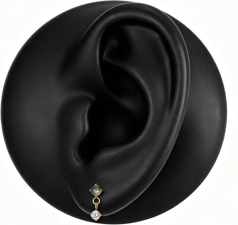 1 Pair ASTM F136 Titanium Earrings for Women, Dainty Flat Back Stud, Moss Agate Dangle Earrings, Cartilage Earrings in Saudi Arabia