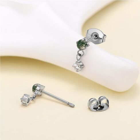 1 Pair ASTM F136 Titanium Earrings for Women, Dainty Flat Back Stud, Moss Agate Dangle Earrings, Cartilage Earrings in Saudi Arabia