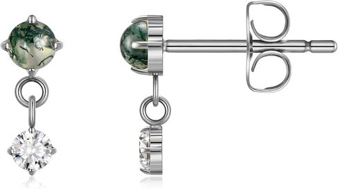 1 Pair ASTM F136 Titanium Earrings for Women, Dainty Flat Back Stud, Moss Agate Dangle Earrings, Cartilage Earrings in Saudi Arabia