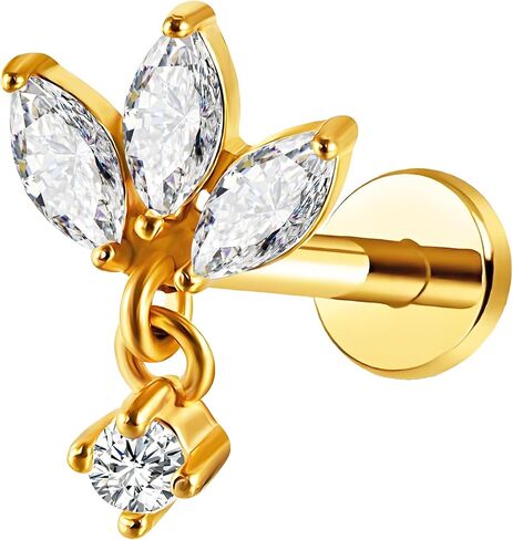 G23 Titanium 16G Push in Flatback Stud for Flat, Helix, Tragus, Conch, Lobe CZ Nose Stud Lip Stud Hypoallergenic Cartilage Earring Piercing Jewelry in Kuwait