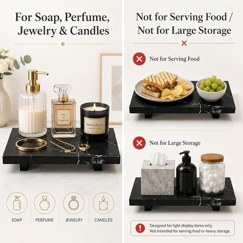Natural Black Marble Soap Dispenser Tray, Small Stone Pedestal Tray for Bathroom Counter, Vanity Riser for Perfume, Jewelry, Candles and Dresser Decor, 9.84 x 5.12 in in Saudi Arabia
