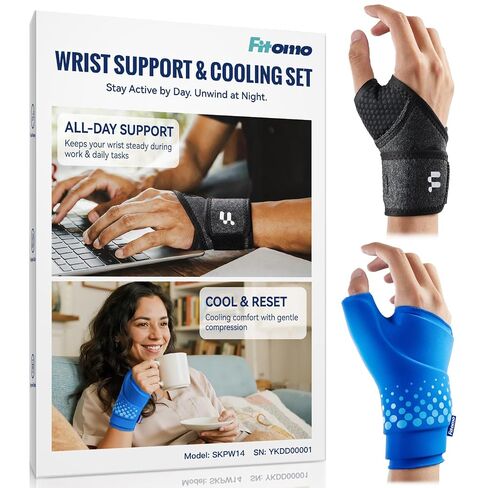 Carpal Tunnel Wrist Brace & Wrist Ice Pack Wrap Set, All-day Wrist Support System with Cold Therapy for Tendonitis, Arthritis, Sprain, Typing, Sports, Repetitive Strain, Fits Both Hands in Saudi Arabia