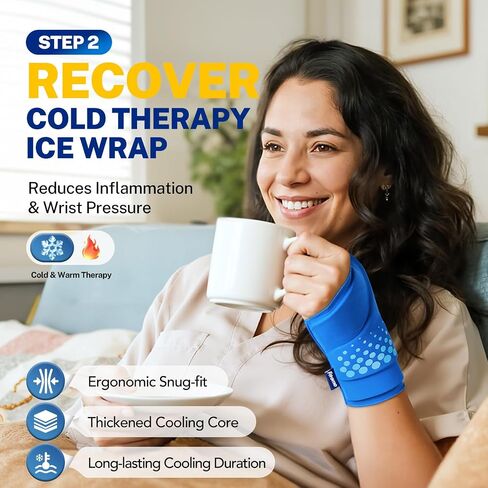 Carpal Tunnel Wrist Brace & Wrist Ice Pack Wrap Set, All-day Wrist Support System with Cold Therapy for Tendonitis, Arthritis, Sprain, Typing, Sports, Repetitive Strain, Fits Both Hands in Saudi Arabia