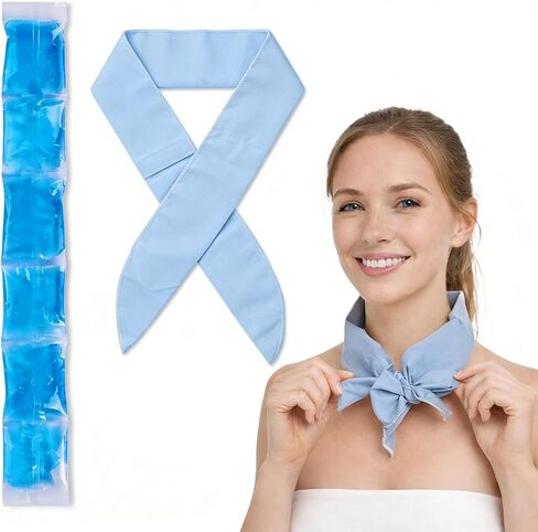 Reusable Neck Cooling Scarf with Ice Packs, Adjustable Cold Neck Wrap for Summer Heat Relief, Breathable Cooling Neck Collar for Outdoor Work, Hiking, Sports, Men & Women, Light Blue in Saudi Arabia