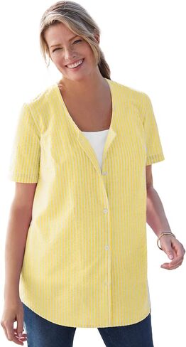 Woman Within Plus Size Seersucker Baseball Shirt in Kuwait