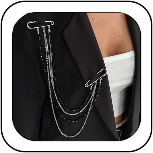 Multi-layer Silver Long Chain Brooch Pin Double Pins Tassel Beaded Brooches Fashion Long Beaded Chain Link Pin Jewelry for Women in Kuwait