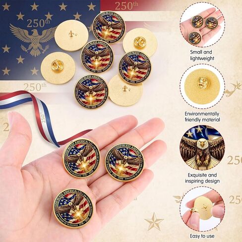 24 Pack 1776-2026 250th Anniversary God Bless America Pin Bulk 4th of July Patriotic Eagle Pins Gold Plated American Flag Badge for Independence Day Gifts in Saudi Arabia
