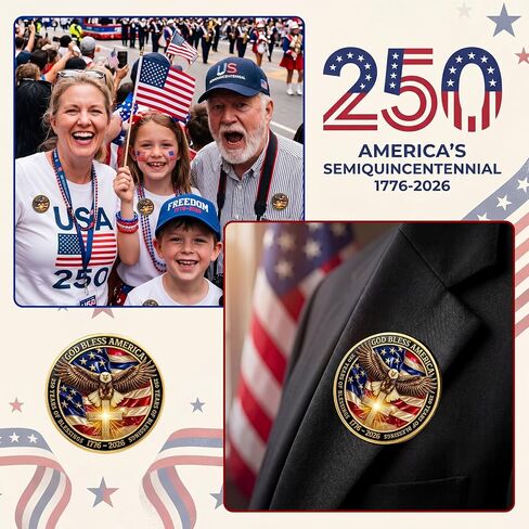 24 Pack 1776-2026 250th Anniversary God Bless America Pin Bulk 4th of July Patriotic Eagle Pins Gold Plated American Flag Badge for Independence Day Gifts in Saudi Arabia