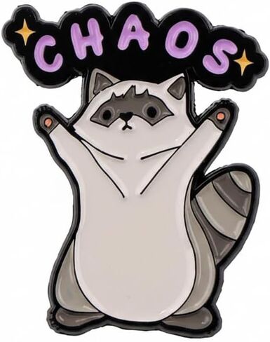 Cute Cartoon Raccoon Pin - Funny Enamel Pins Brooch with "CHAOS" for Backpacks, Jackets, Hats. Humor Animal Brooches Gift for Friends, Teens, Adults，Women. in Kuwait