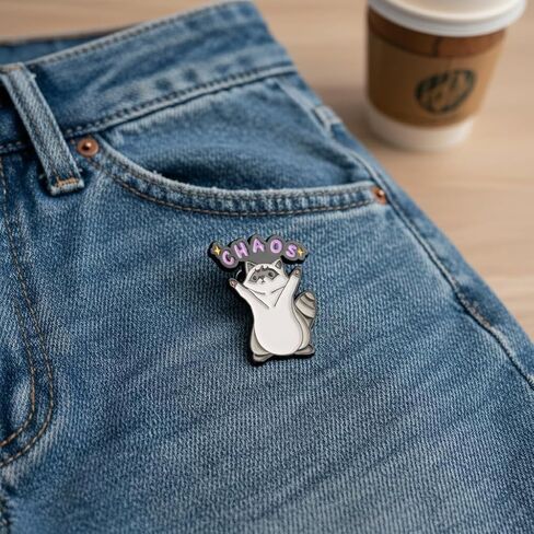 Cute Cartoon Raccoon Pin - Funny Enamel Pins Brooch with "CHAOS" for Backpacks, Jackets, Hats. Humor Animal Brooches Gift for Friends, Teens, Adults，Women. in Kuwait