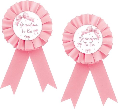 Pink Bow Grandma to Be Badge Pin, BowTie Grandpa to Be Button Pin, Pink Rosette Bowknot Baby Shower Award Ribbon Button for Grandparents, Gender Reveal/Pregnancy Announcement Party Supplies in Kuwait