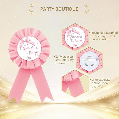Pink Bow Grandma to Be Badge Pin, BowTie Grandpa to Be Button Pin, Pink Rosette Bowknot Baby Shower Award Ribbon Button for Grandparents, Gender Reveal/Pregnancy Announcement Party Supplies in Kuwait
