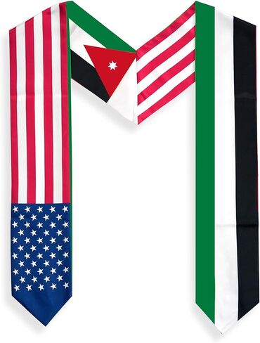USA And Jordan Flag Graduation Stole,Satin Embroidery Graduation Sash for International Students,72 Inch Length. in Saudi Arabia