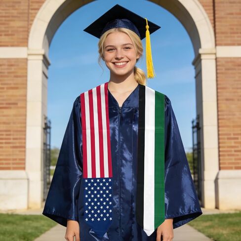 USA And Jordan Flag Graduation Stole,Satin Embroidery Graduation Sash for International Students,72 Inch Length. in Saudi Arabia