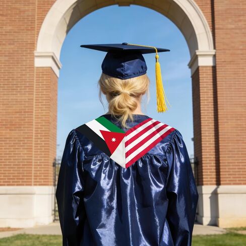 USA And Jordan Flag Graduation Stole,Satin Embroidery Graduation Sash for International Students,72 Inch Length. in Saudi Arabia