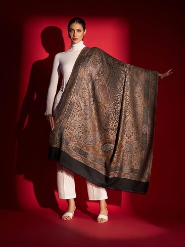 Zamour Women Jacquard Weave Large Shawl Wrap in Soft Material 40x80 inches in Black in Saudi Arabia