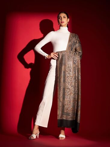 Zamour Women Jacquard Weave Large Shawl Wrap in Soft Material 40x80 inches in Black in Saudi Arabia