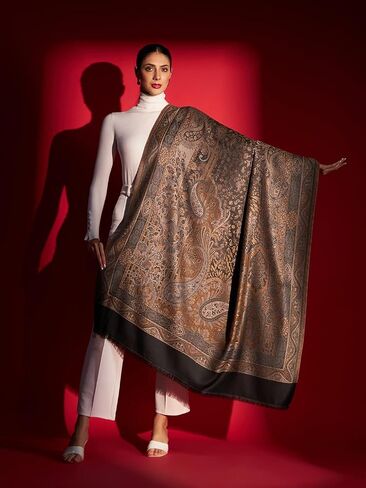 Zamour Women Jacquard Weave Large Shawl Wrap in Soft Material 40x80 inches in Black in Saudi Arabia