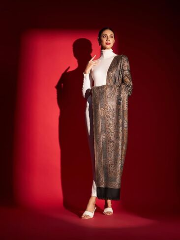 Zamour Women Jacquard Weave Large Shawl Wrap in Soft Material 40x80 inches in Black in Saudi Arabia