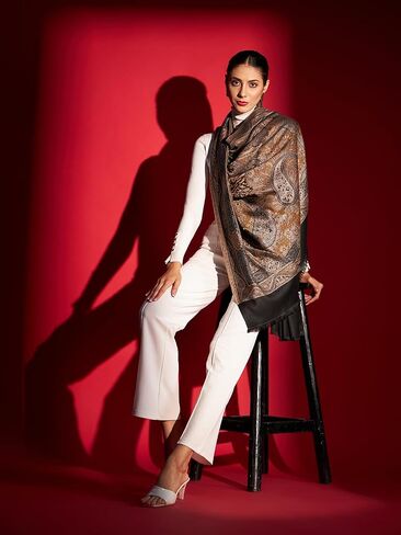 Zamour Women Jacquard Weave Large Shawl Wrap in Soft Material 40x80 inches in Black in Saudi Arabia