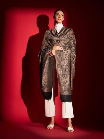 Zamour Women Jacquard Weave Large Shawl Wrap in Soft Material 40x80 inches in Black in Saudi Arabia