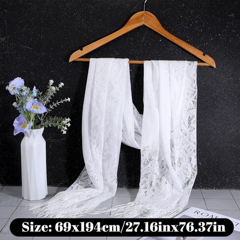 Women's Floral Lace Scarf Shawl with Tassels for Evening Party Wedding - White in Kuwait