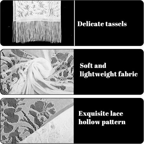 Women's Floral Lace Scarf Shawl with Tassels for Evening Party Wedding - White in Kuwait