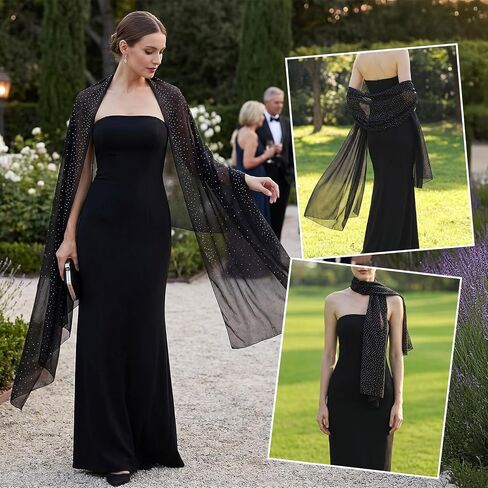 Rhinestone Glitter dress shawl - Large Sparkly Chiffon shawls and wraps for evening dresses - shall for dress formal in Saudi Arabia