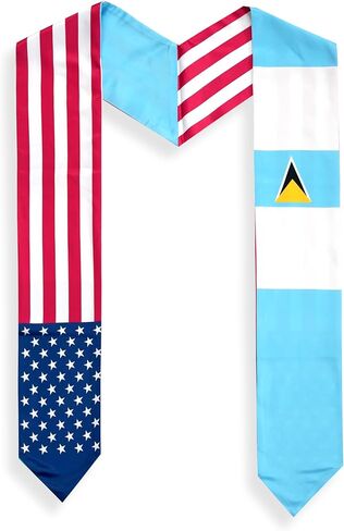 USA And Saint Lucia Flag Graduation Stole,Satin Embroidery Graduation Sash for International Students,72 Inch Length. in Saudi Arabia
