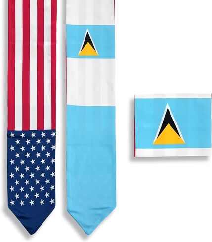 USA And Saint Lucia Flag Graduation Stole,Satin Embroidery Graduation Sash for International Students,72 Inch Length. in Saudi Arabia