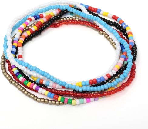 2 Sets Bohemian Style Handmade Beaded Anklet Colorful Glass Seed Beads Ankle Bracelets Elastic Foot and Hand Chain for Women in Kuwait