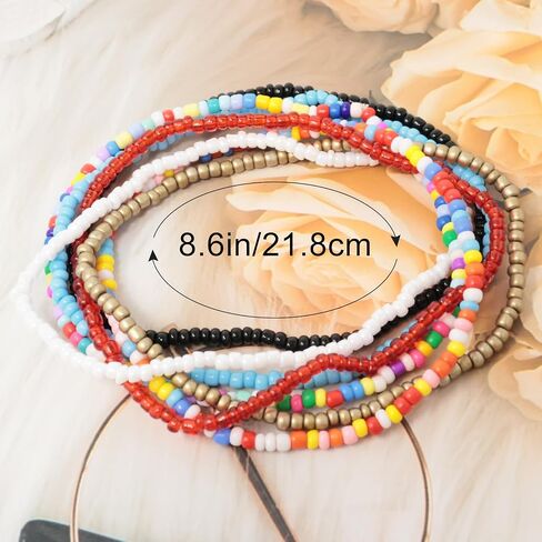 2 Sets Bohemian Style Handmade Beaded Anklet Colorful Glass Seed Beads Ankle Bracelets Elastic Foot and Hand Chain for Women in Kuwait