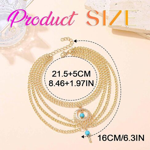Nicute BohoTurquoise Anklet Gold Ankles Layered Foot Jewelry for Women | Gold Ankle Bracelets Bohemian Turquoise Anklet Foot Jewelry Summer Beach Anklets for Women in Kuwait