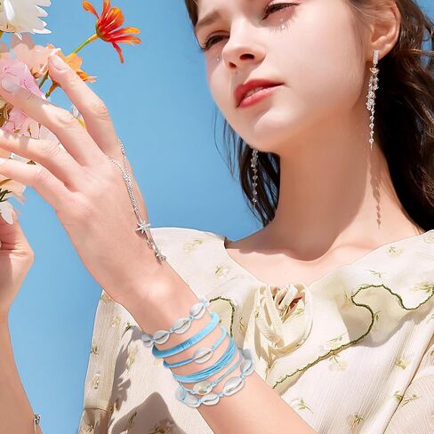 12Pcs Beach Surfer Wave Bracelets for women, Adjustable Handmade Waterproof Braided String Beaded Anklets Starfish Shell Ankle Bracelet for Women Boho Summer Blue Bracelet Set in Saudi Arabia