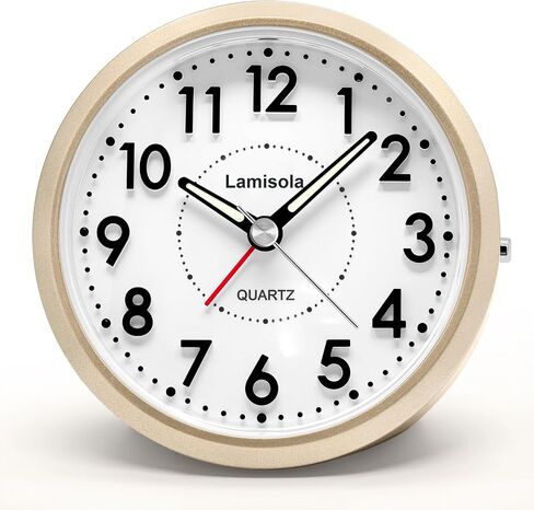 Lamisola Small Alarm Clocks for Bedrooms, 4 Inch Analog Battery Desk Clock, Retro Clock for Bedroom Decoration, Slient, Large Display for Seniors, Loud Alarm Clock for Heavy Sleepers, Champagne Gold in Saudi Arabia