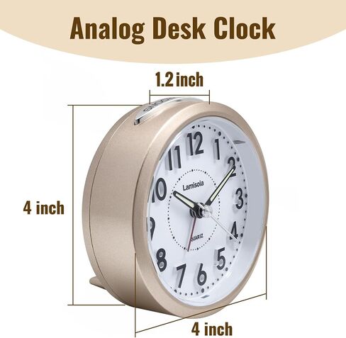 Lamisola Small Alarm Clocks for Bedrooms, 4 Inch Analog Battery Desk Clock, Retro Clock for Bedroom Decoration, Slient, Large Display for Seniors, Loud Alarm Clock for Heavy Sleepers, Champagne Gold in Saudi Arabia