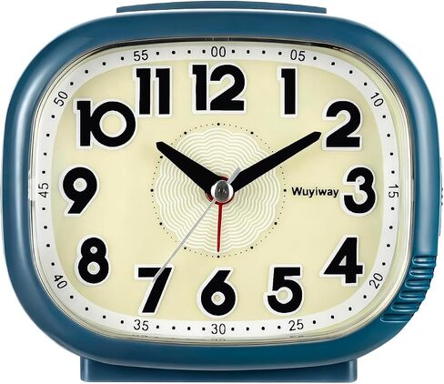 Vintage Retro Analog Alarm Clock, Battery Operated, Readable for Seniors，Silent No Ticking, Glow in Dark Dial, Lighted on Demand and Snooze, Blue, 4.7" x 3.9" x 2.7" in Saudi Arabia