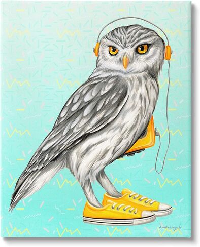 Stupell Industries Owl Wearing Yellow Sneakers Headphones Retro Pattern, Design by Amelie Legault in Saudi Arabia